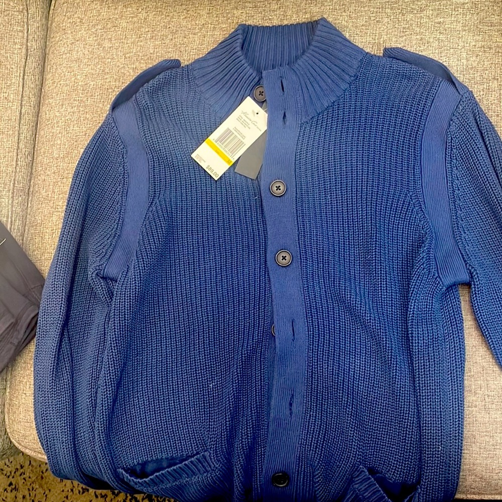 New Kenneth Cole blue cardigan knitted